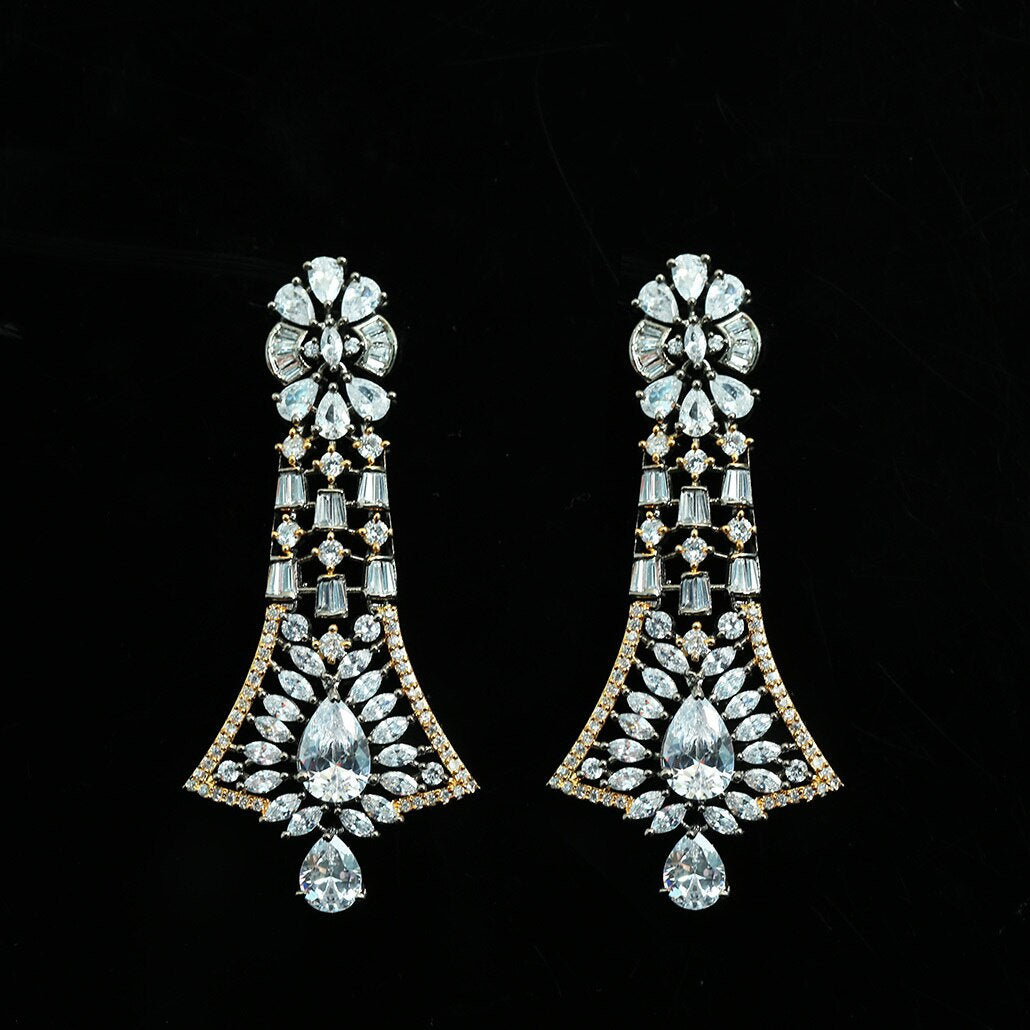 Antique Tone Gold plated Crystal Rhinestone Dangle Drop earrings|Ladies Fashion Earrings|Rhinestone Wedding Drop Earrings|Women's Jewelry