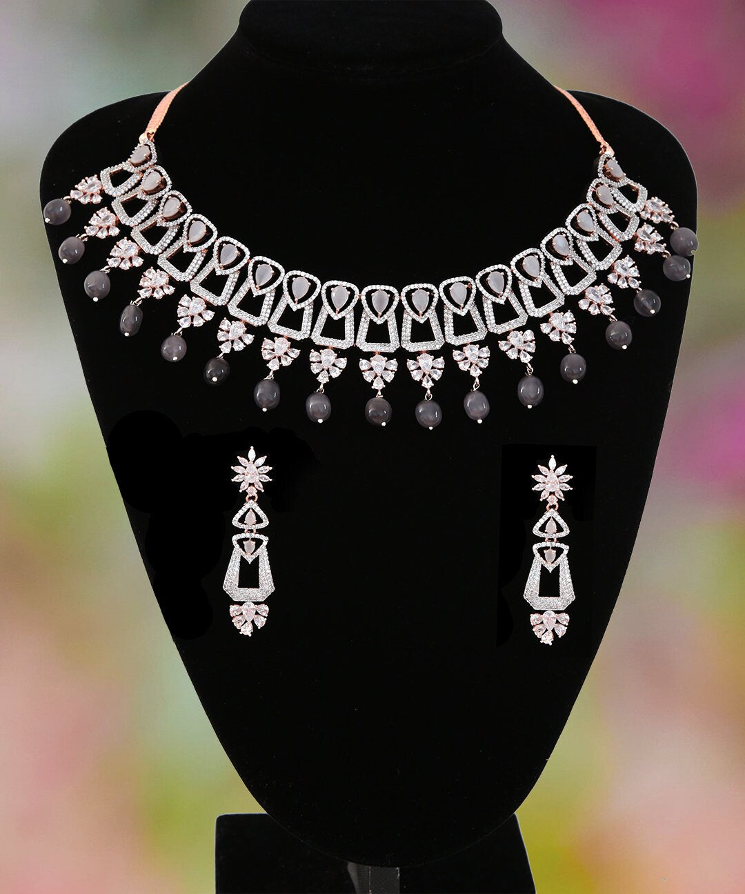 Semiprecious Diamond Design CZ and AD Choker Necklace| Traditional Indian Wedding Jewelry set|Grand Bridal Prom Jewelry|Bridesmaid Gift