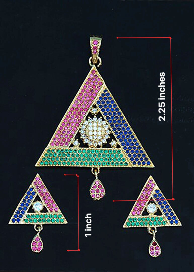American Diamond Gold plated Geometric Pendant fashion jewelry set | Triangle crystal pendant | Women's Statement Pendants | Gift For her