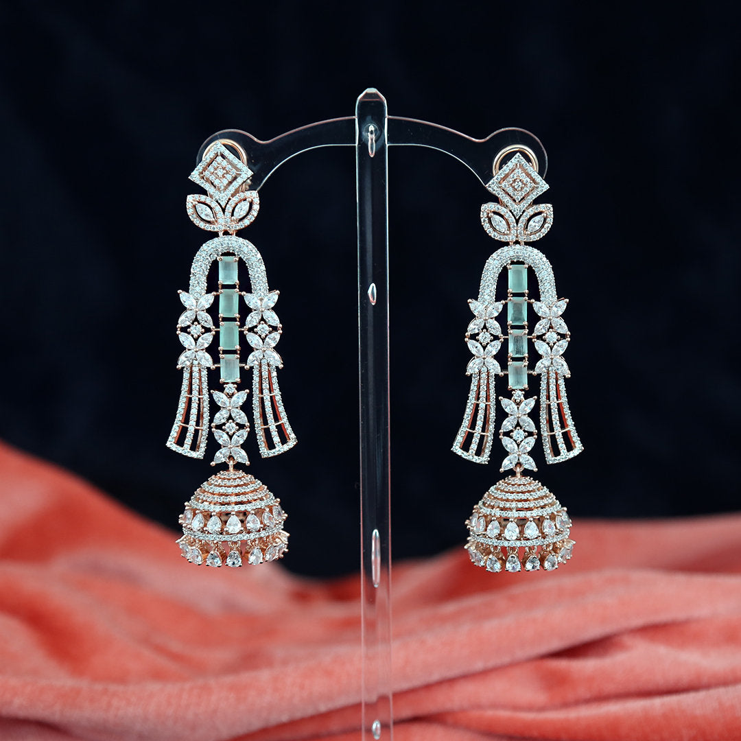 Rose Gold Cubic Zirconia Indian Jewelry Jhumka Earrings | Jhumka earrings online USA | Indian Jhumka | Punjabi Jhumka | Pakistani Earrings