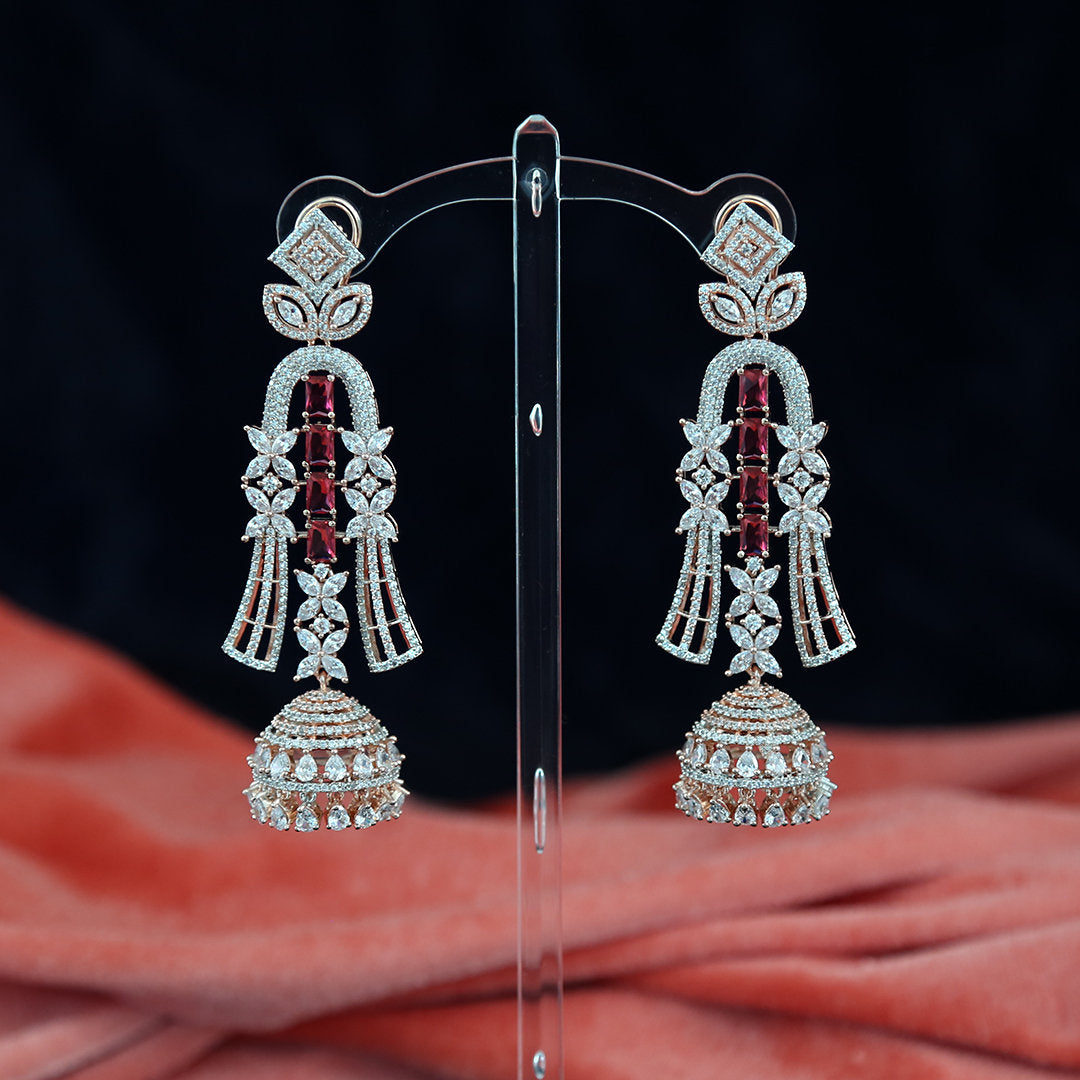 Rose Gold Cubic Zirconia Indian Jewelry Jhumka Earrings | Jhumka earrings online USA | Indian Jhumka | Punjabi Jhumka | Pakistani Earrings
