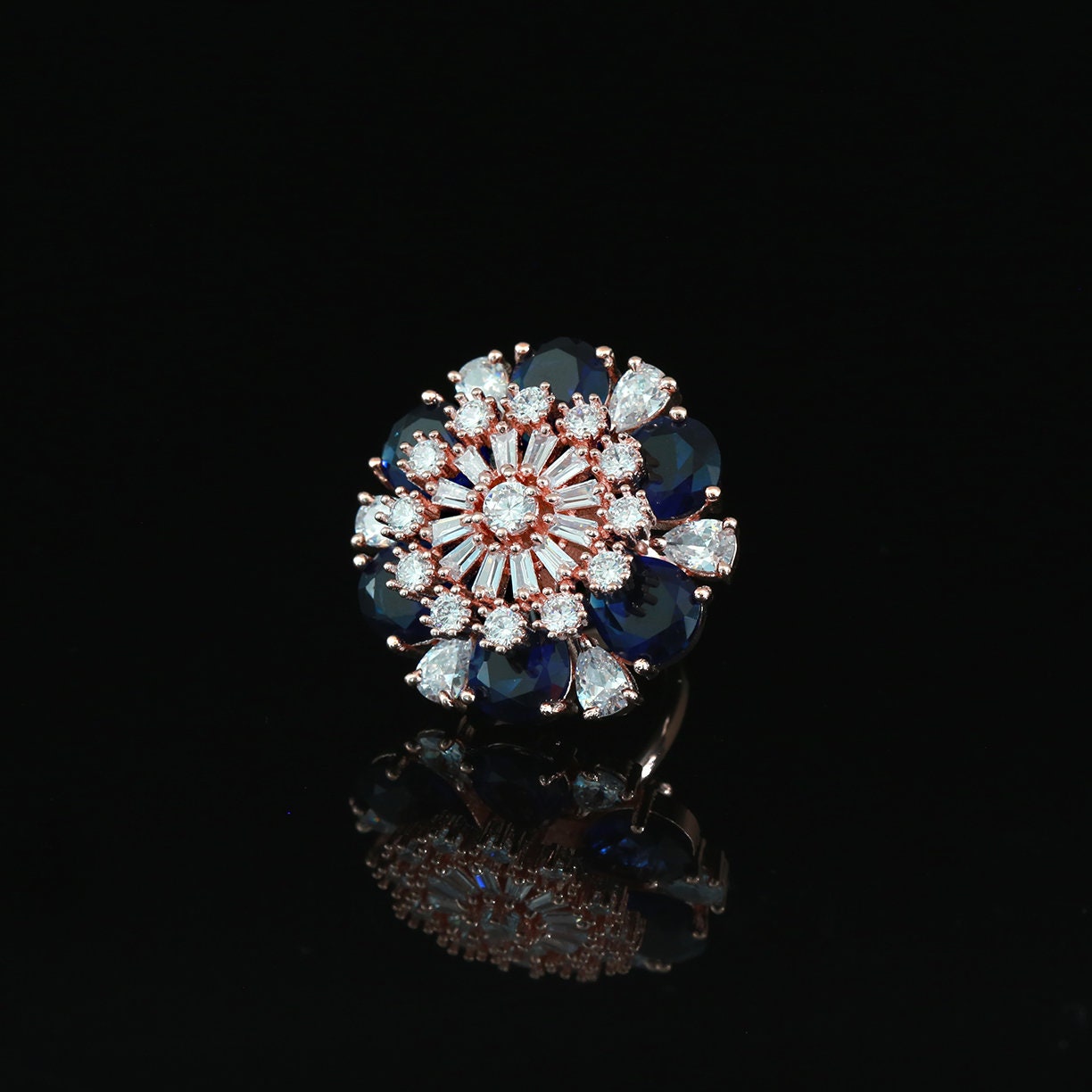 Shop Beautiful Designer Rings | Rose Gold Rings for Woman | Rings Gift for Her | Trending Fashion Jewelry CZ Color stone Flower Design rings