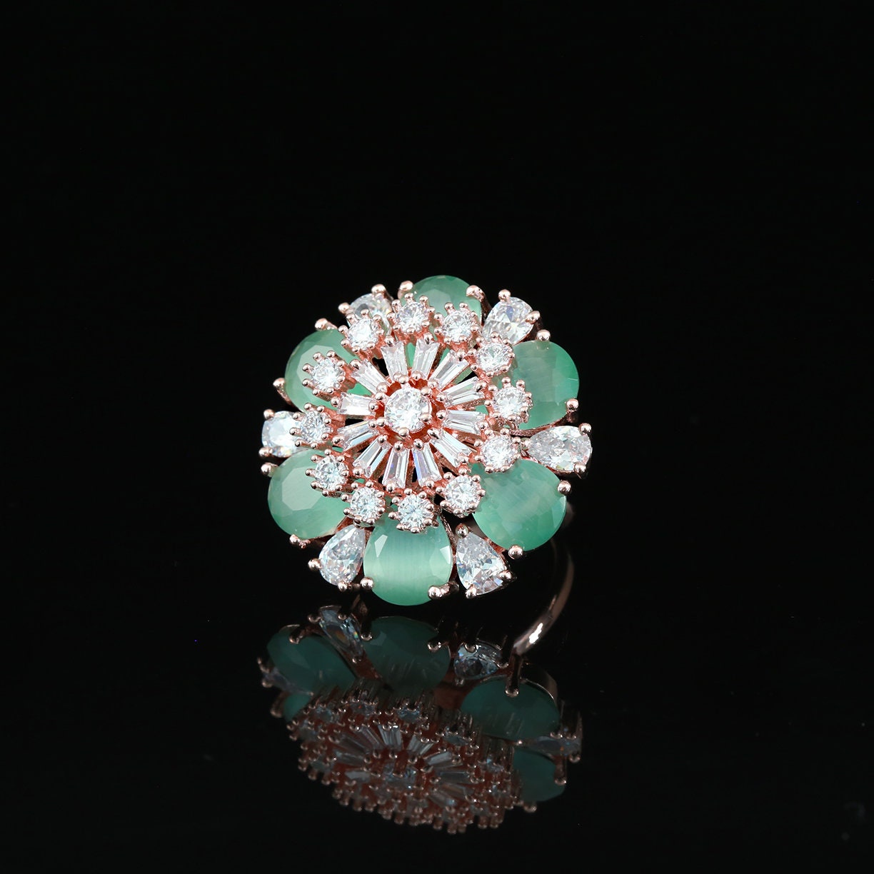 Shop Beautiful Designer Rings | Rose Gold Rings for Woman | Rings Gift for Her | Trending Fashion Jewelry CZ Color stone Flower Design rings