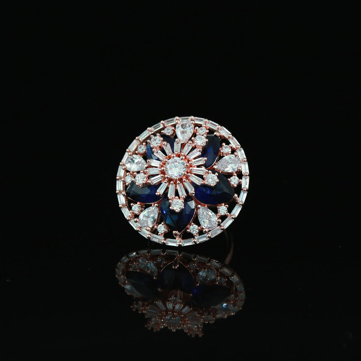 Round Fancy rose gold rings for woman | Round flower cluster cocktail ring | fashion rings for women | fashion cocktail trendy party rings