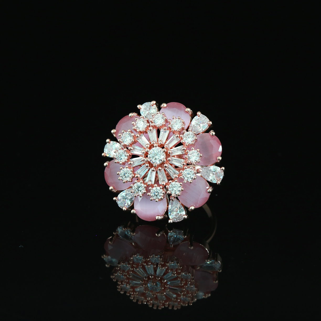 Shop Beautiful Designer Rings | Rose Gold Rings for Woman | Rings Gift for Her | Trending Fashion Jewelry CZ Color stone Flower Design rings