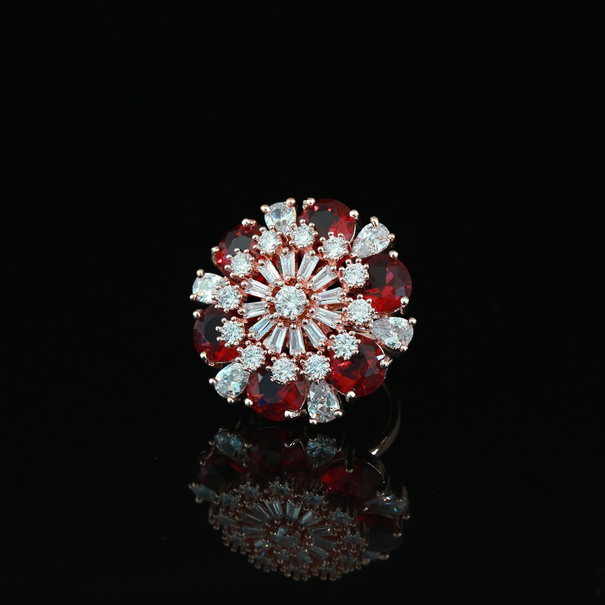 Shop Beautiful Designer Rings | Rose Gold Rings for Woman | Rings Gift for Her | Trending Fashion Jewelry CZ Color stone Flower Design rings