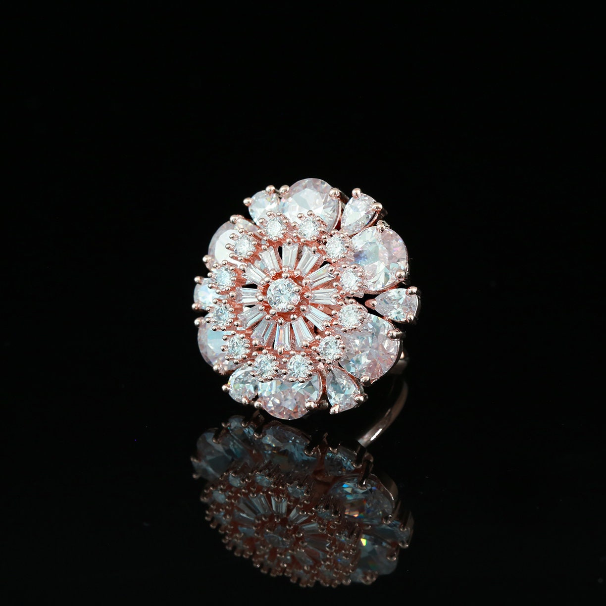 Shop Beautiful Designer Rings | Rose Gold Rings for Woman | Rings Gift for Her | Trending Fashion Jewelry CZ Color stone Flower Design rings