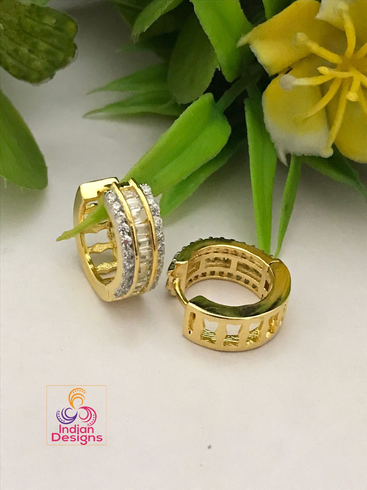 Small Light Weight minimalist Silver Hoop Earrings for women | 14k Mini gold hoop earrings | Stylish Simple diamond crystal Fashion Earrings