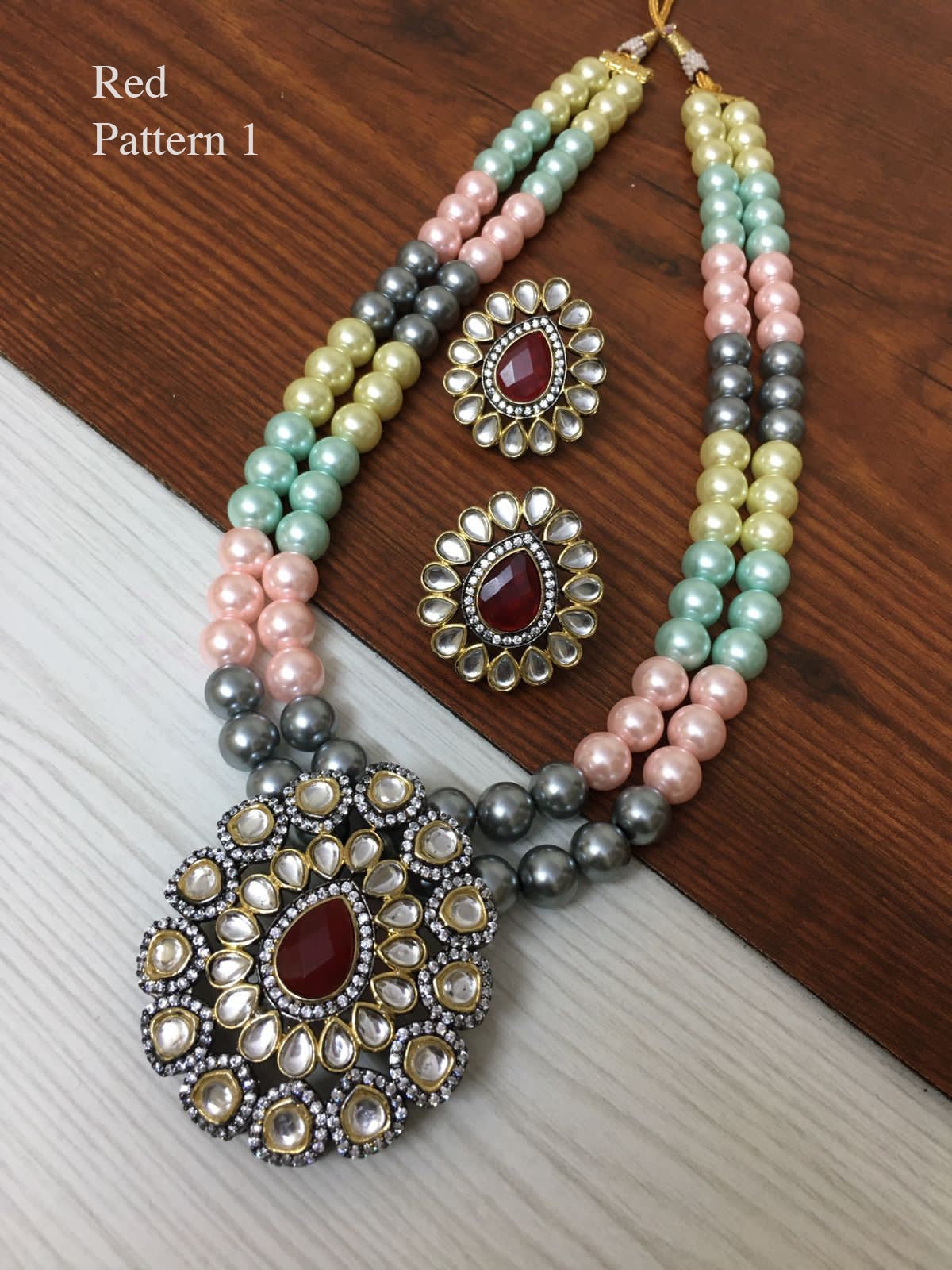 Multi color bead necklace Kundan Pendant Set | American Diamond Kundan Pendant Earrings | Multi color beads Antique gold Pendant necklace