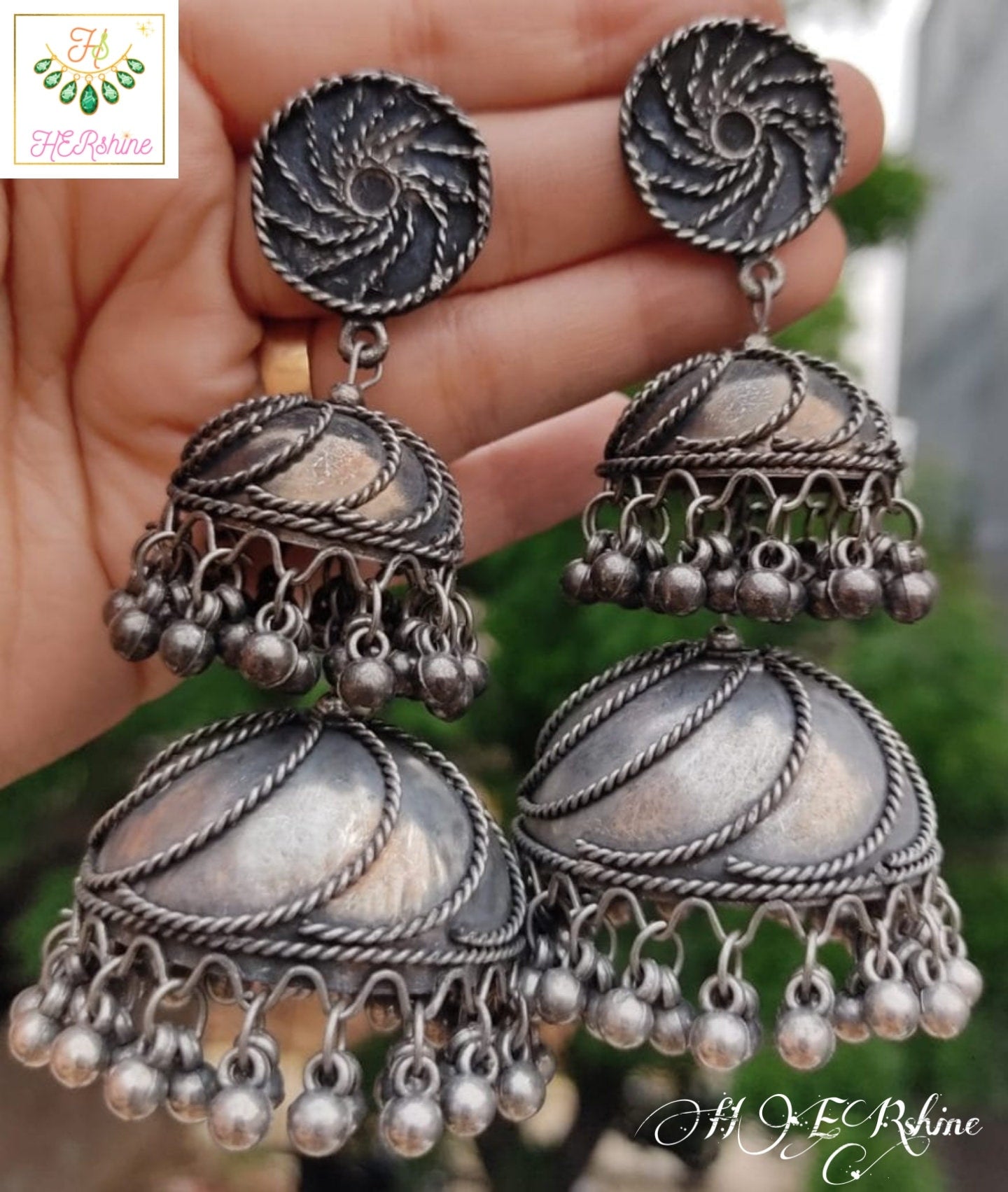 Black Oxidized Indian Designer Jhumka, Antique German Silver Light Weight Big Jhumki,Dangler Earring,For Wedding, Party,Anniversary,Birthday