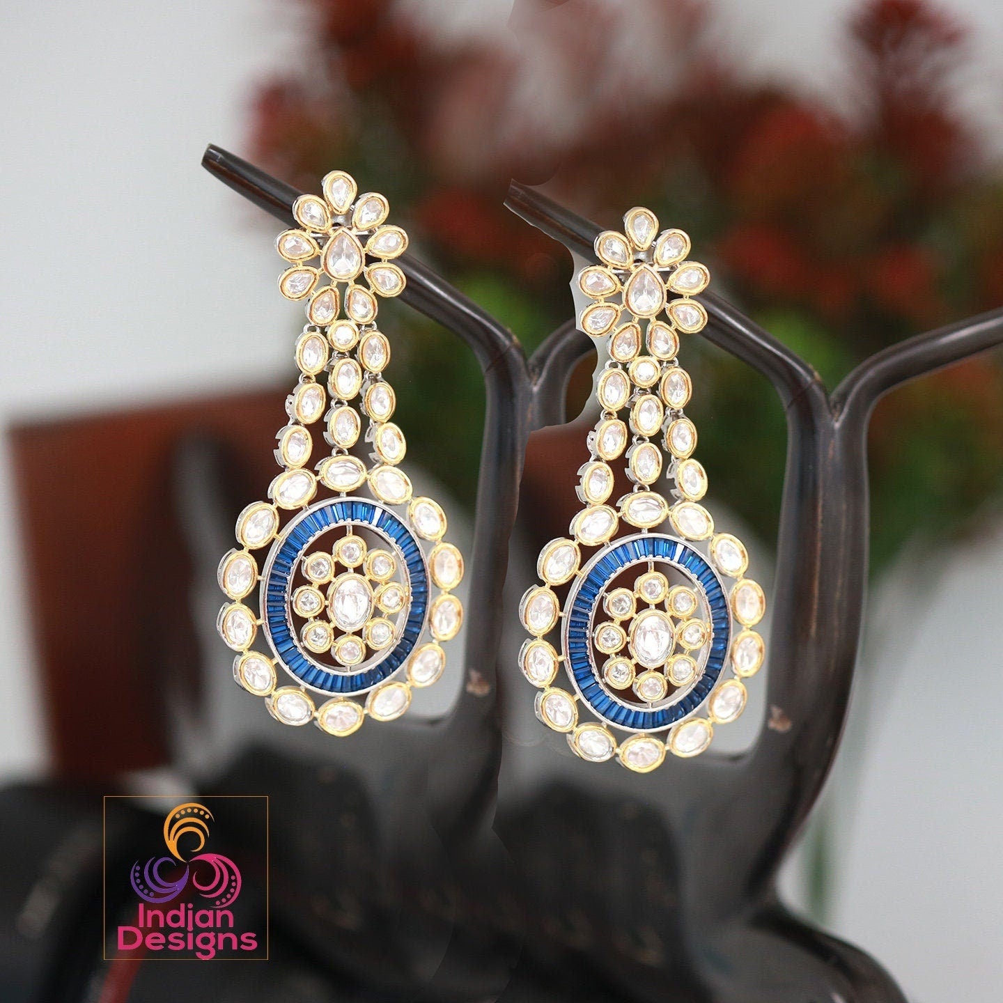 Indian Kundan Earrings Jewelry | Punjabi Kundan Earrings | Gold tone American Diamond Heavy Earrings | Indian Wedding Jewelry Earrings