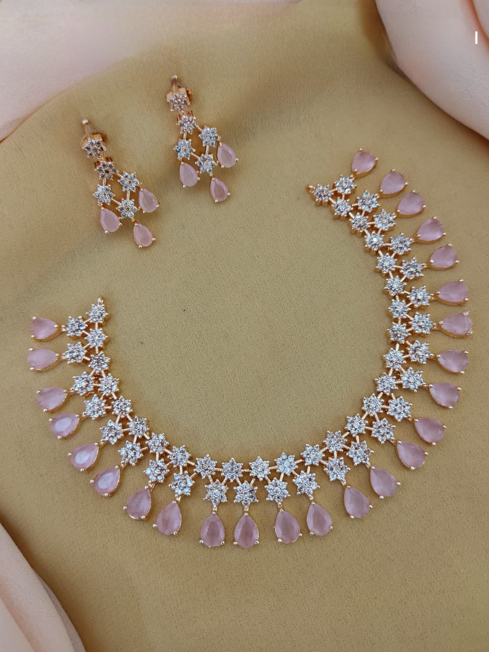 Gold Plated American Diamond CZ crystal star necklace Earring set | Sky Blue stone Necklace | Indian jewelry | Gift for Her