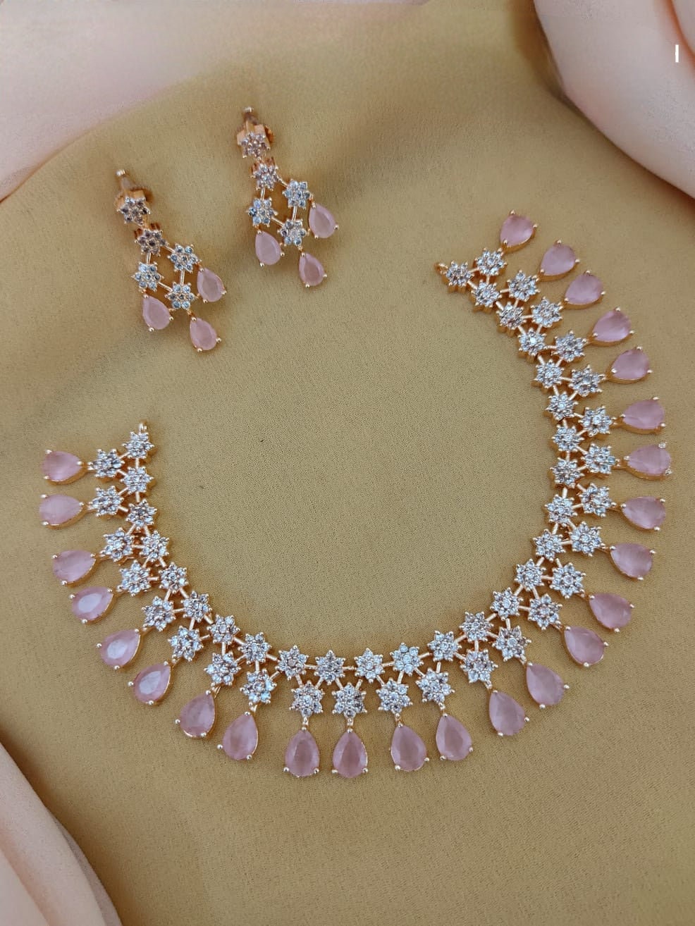 Gold Plated American Diamond CZ crystal star necklace Earring set | Sky Blue stone Necklace | Indian jewelry | Gift for Her