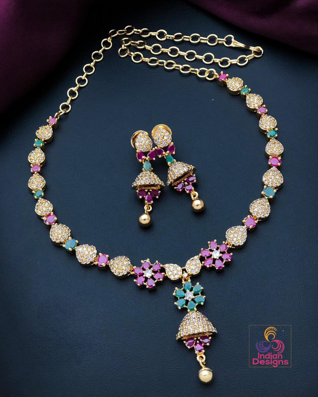 Elegant and Small Gold plated American Diamond Choker Earring set | CZ Diamond Dainty necklace Earring set| Gift for her |Indian jewelry