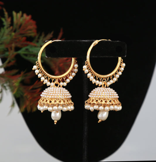 Light Weight Pearl hoop Jhumka chandbali Earrings| Small Pearl Jhumka Jhumki Earrings Low price| | South Indian style jewelry |Gift for her