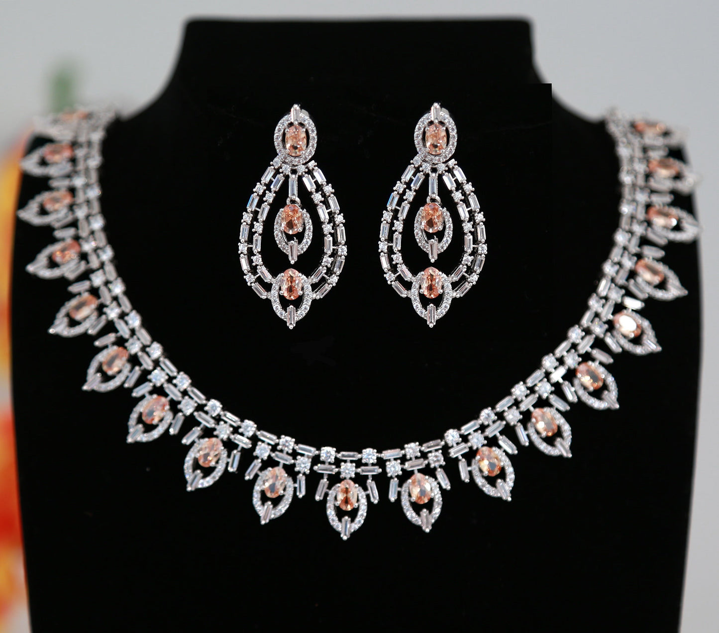 Silver Plated Emerald Crystal necklace | American diamond bridal necklace set |Bollywood Indian Pakistani AD necklace design |wedding set