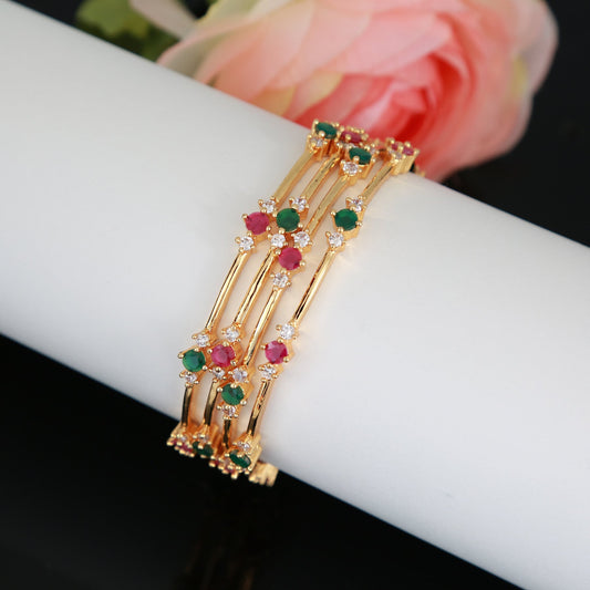 2.6 Size Gold plated American diamond Ruby Emerald stone bangles Set of 4| South Indian Jewelry bangles| Daily use bangles | Gift for her