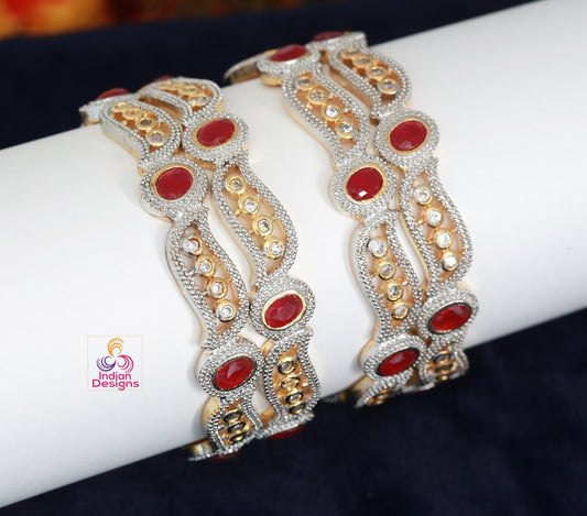 Cz diamond bangles, Ruby stone Gold plated bracelet jewelry | American diamond gold polish bangle bracelet | Indian designs Crystal bangles