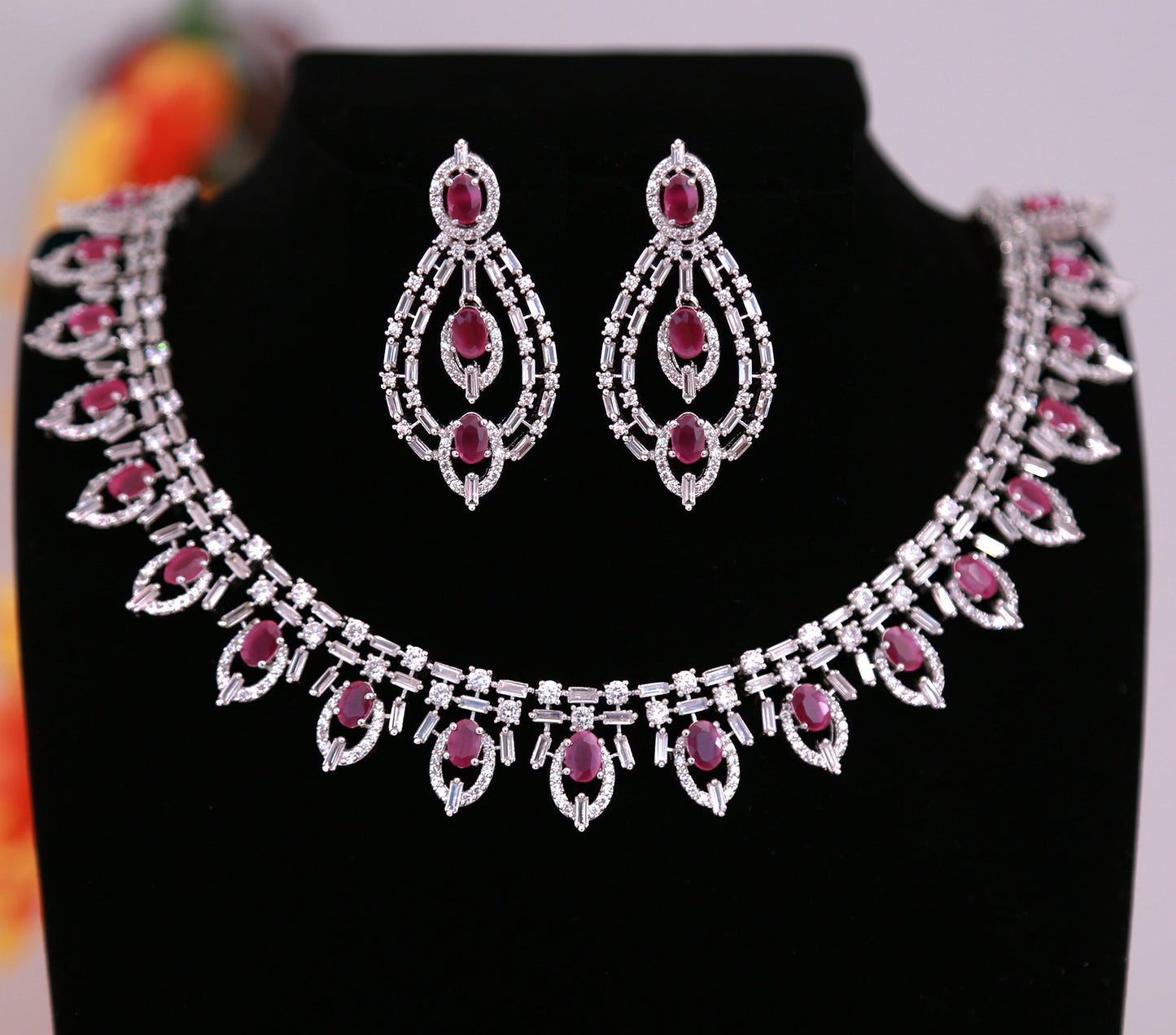 Silver Plated Emerald Crystal necklace | American diamond bridal necklace set |Bollywood Indian Pakistani AD necklace design |wedding set