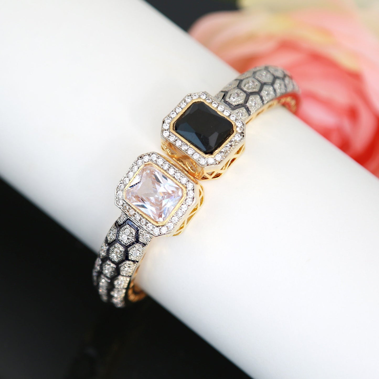 Openable American Diamond kada bangle | Indian Designs Stylish CZ AD bracelet | Gold Plated Trendy Sapphire Orange stone bangle bracelet