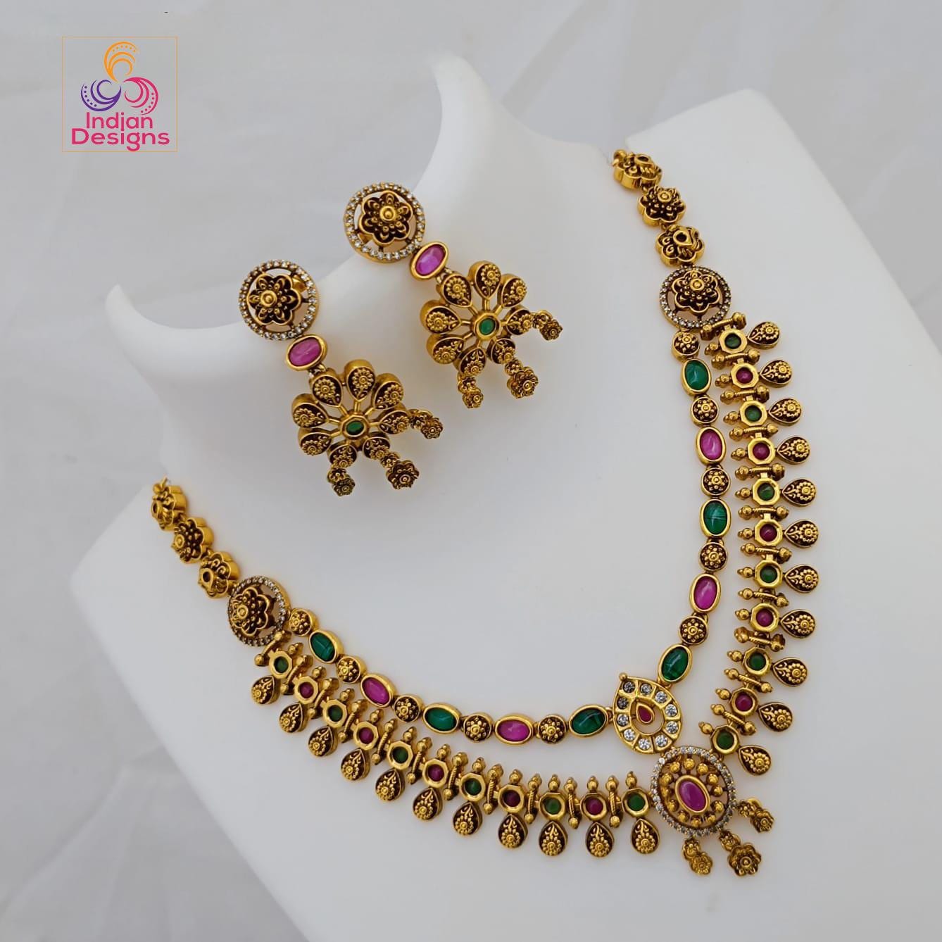 Indian kempu necklace with earrings pressing style orders back By Asp Fashion