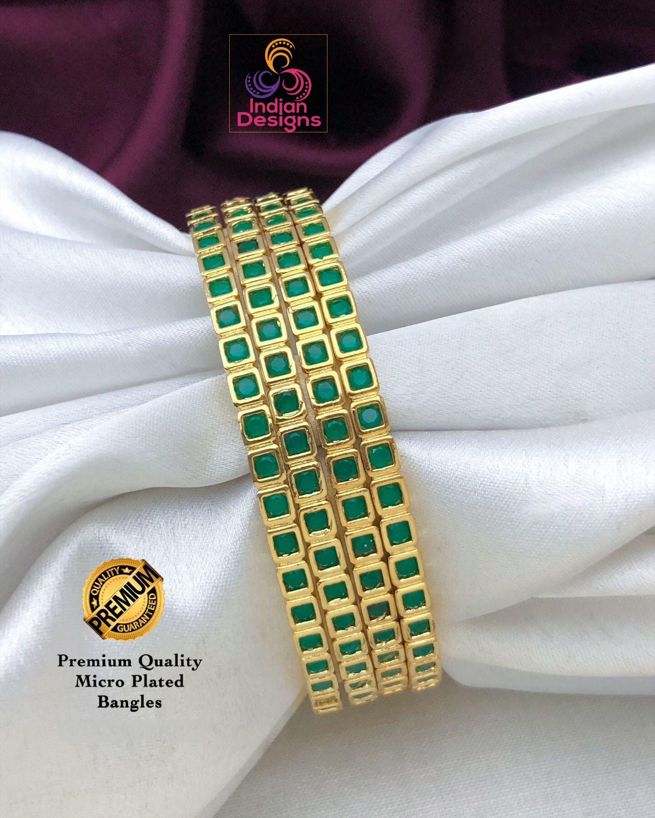 Emerald Green American diamond bangles set Gold polish| Indian Bridal Bangle set of 4 |Emerald Cz bangles | Daily wear one gram gold bangles