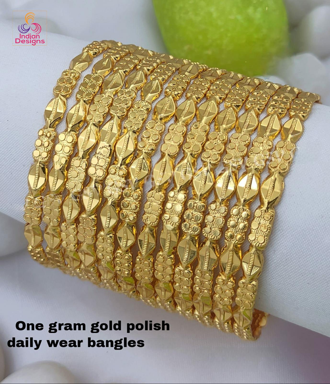 One gram Gold-Plated Daily wear Bangle Bracelets set of 12 | Lightweight Stackable Bangles for Women| South Indian Bangles| Gift for her