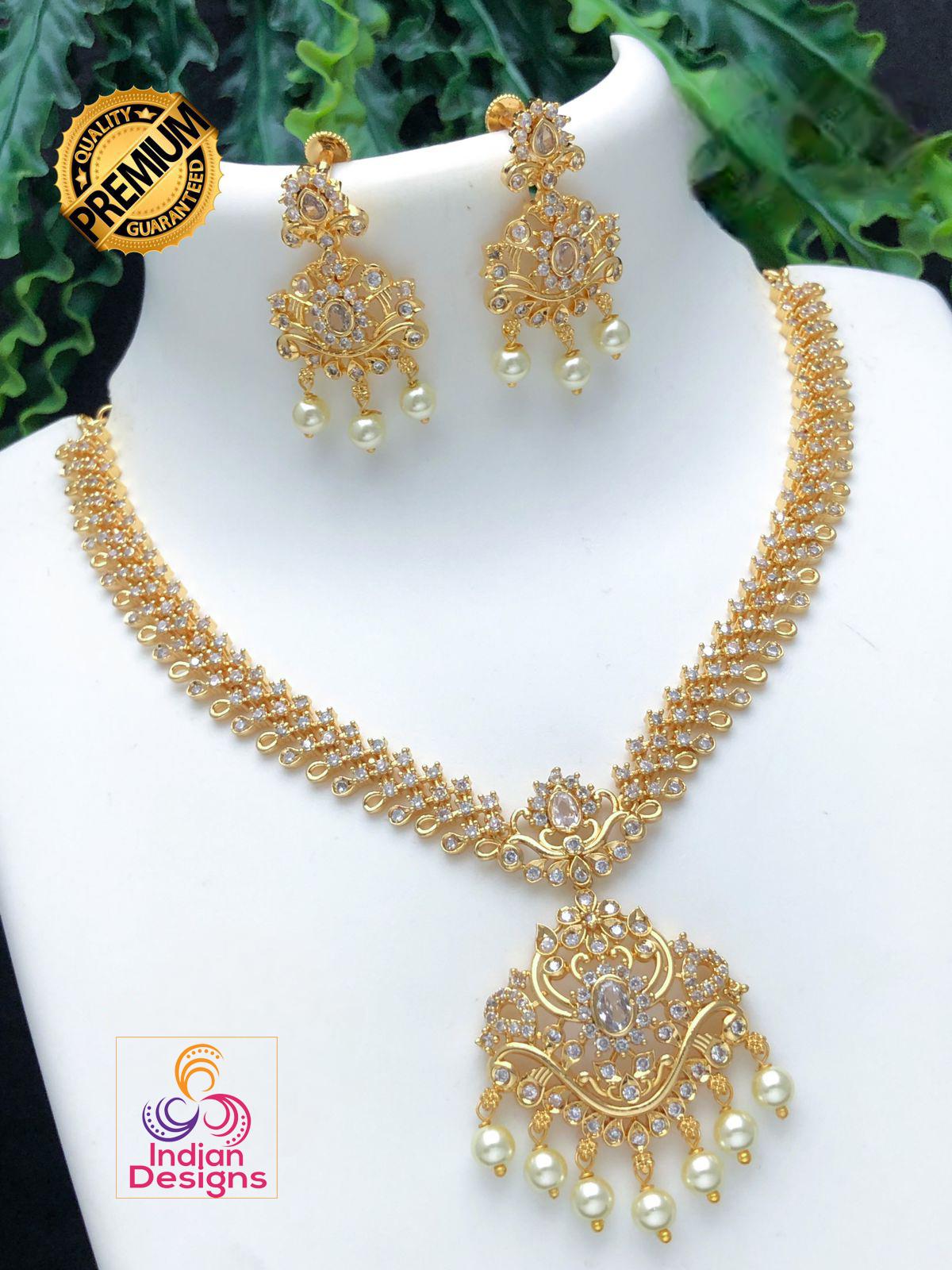 Gold-Plated Indian Necklace Set with Emerald, Ruby Stones & Pearls| Elegant Wedding Necklace with Matching Earrings| Statement Bridal Set