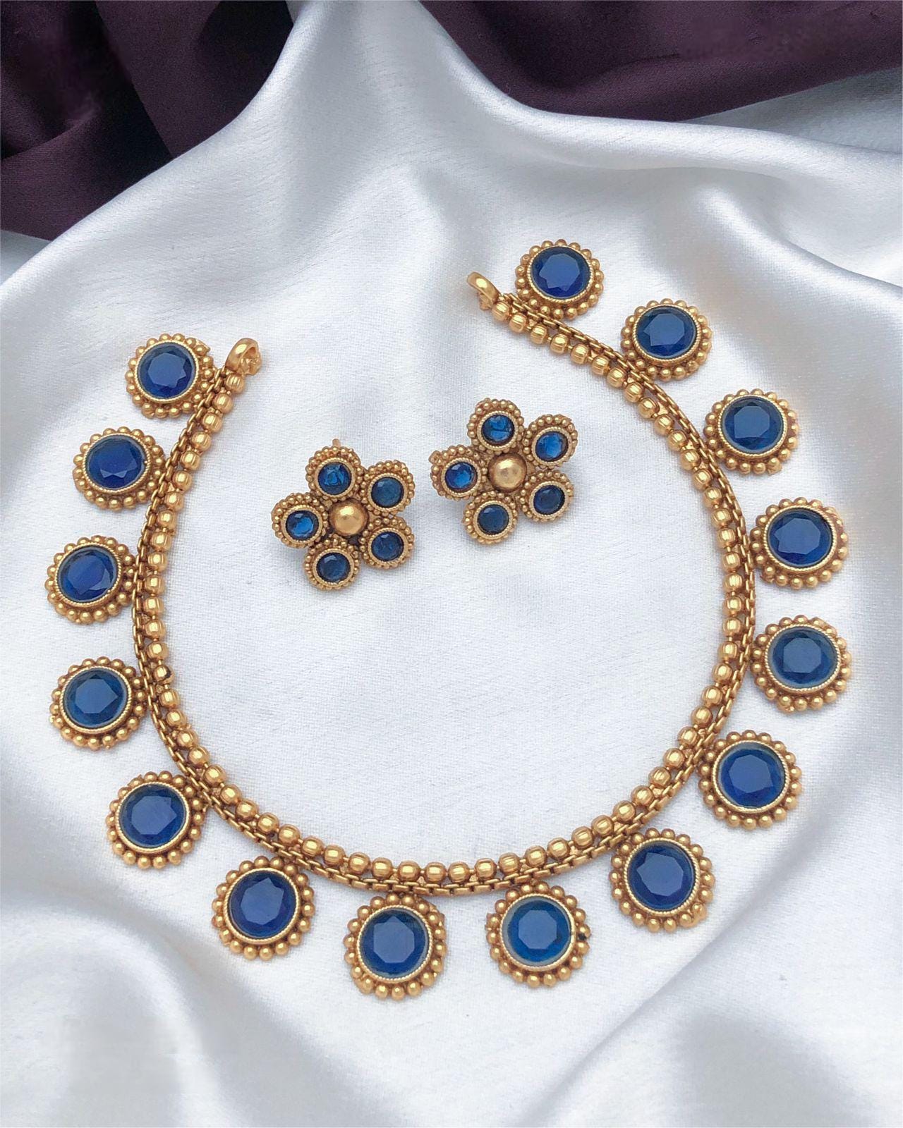 Traditional Gold-Plated Necklace Set with Red and Green Stones| Indian Temple Jewelry| Elegant Wedding Necklace with Matching Earrings