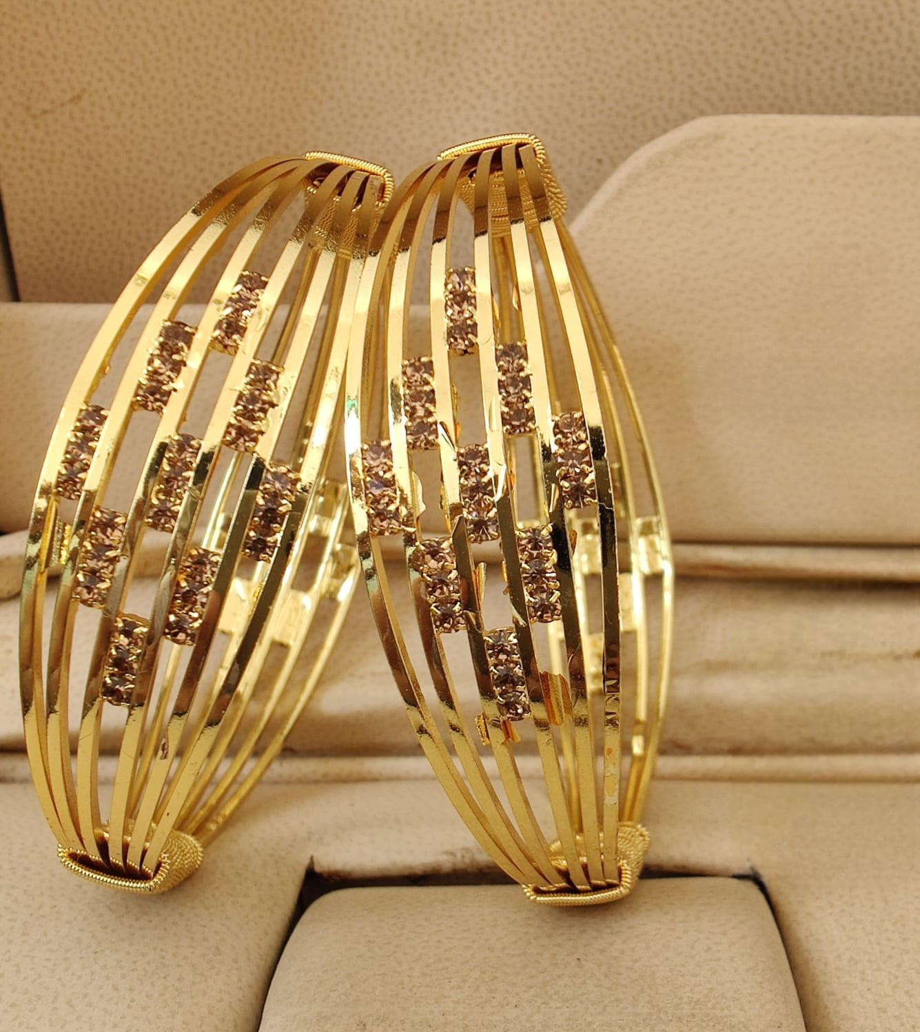 Gold Plated Wide Crystal Bangle Set for Women| Designer Lightweight Wedding Bangles| Indian Ethnic Fashion Jewelry for Festive Occasions