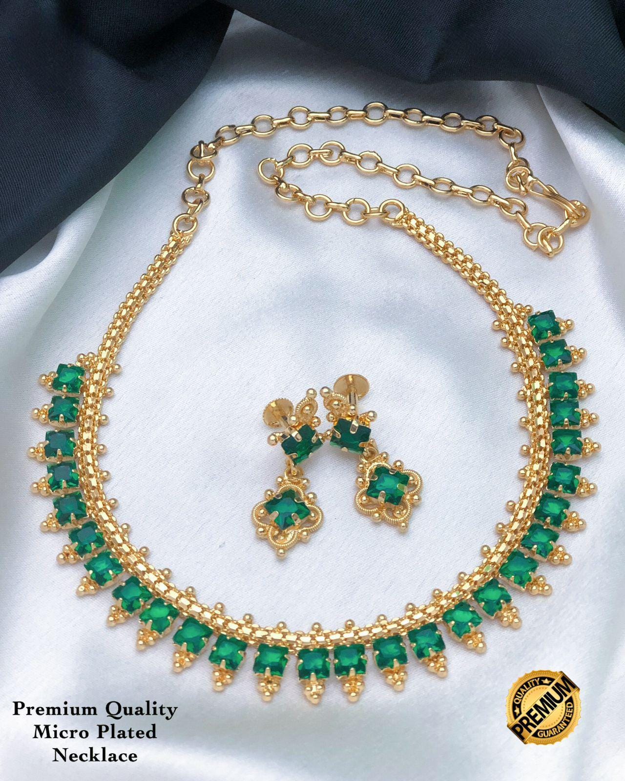 Gold Plated American Diamond Dainty Necklace and Earrings| Emerald Ruby CZ Diamond choker| Indian jewelry| Statement Necklace| Gift for her