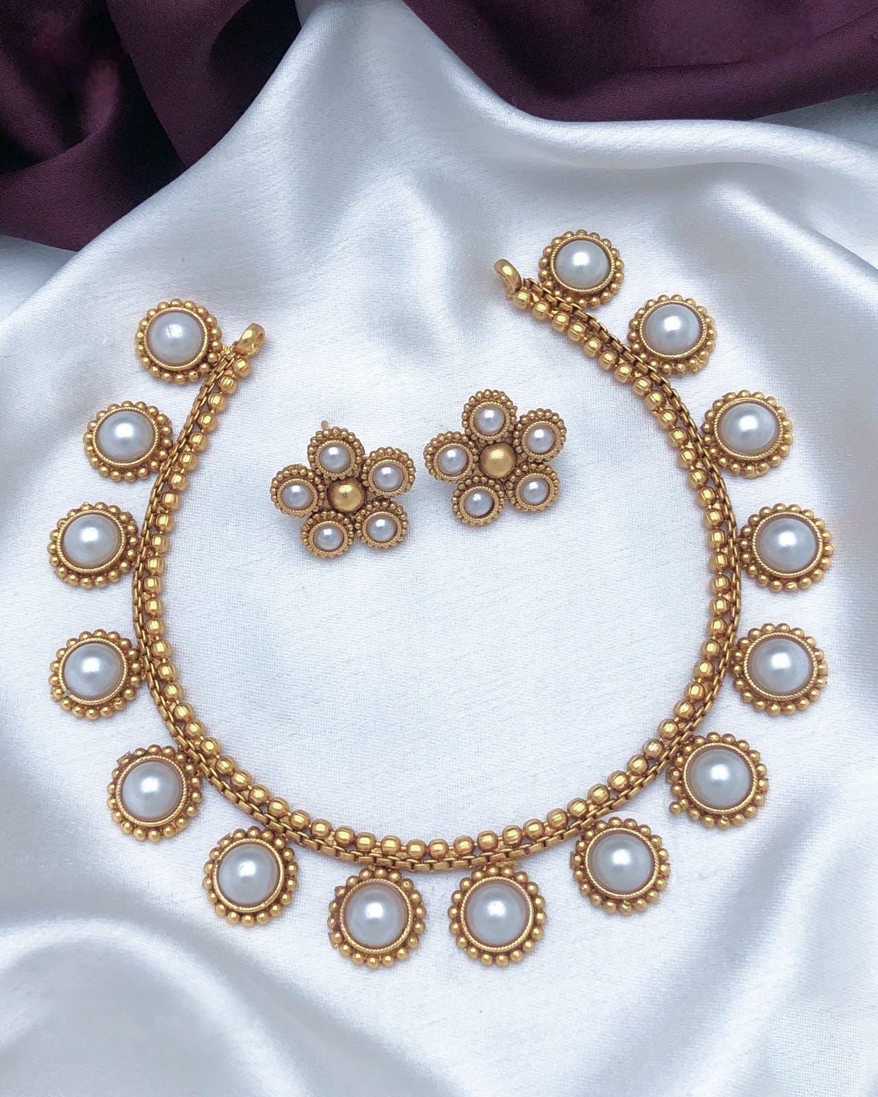 Traditional Gold-Plated Necklace Set with Red and Green Stones| Indian Temple Jewelry| Elegant Wedding Necklace with Matching Earrings