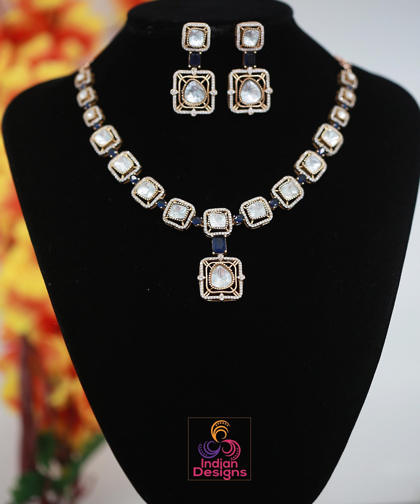 Victorian Gold Polish Kundan Necklace Set| Statement Kundan Necklace|Elegant Indian Wedding Bridal Jewelry| Statement necklace| Gift for her