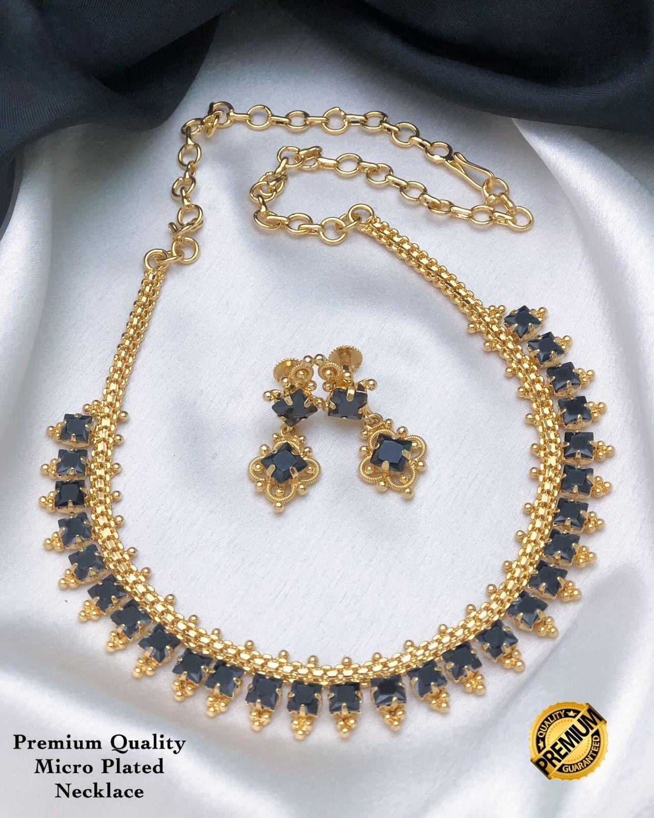 Gold Plated American Diamond Dainty Necklace and Earrings| Emerald Ruby CZ Diamond choker| Indian jewelry| Statement Necklace| Gift for her