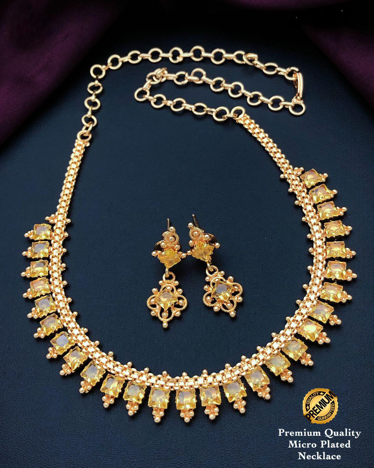 Gold Plated American Diamond Dainty Necklace and Earrings| Emerald Ruby CZ Diamond choker| Indian jewelry| Statement Necklace| Gift for her
