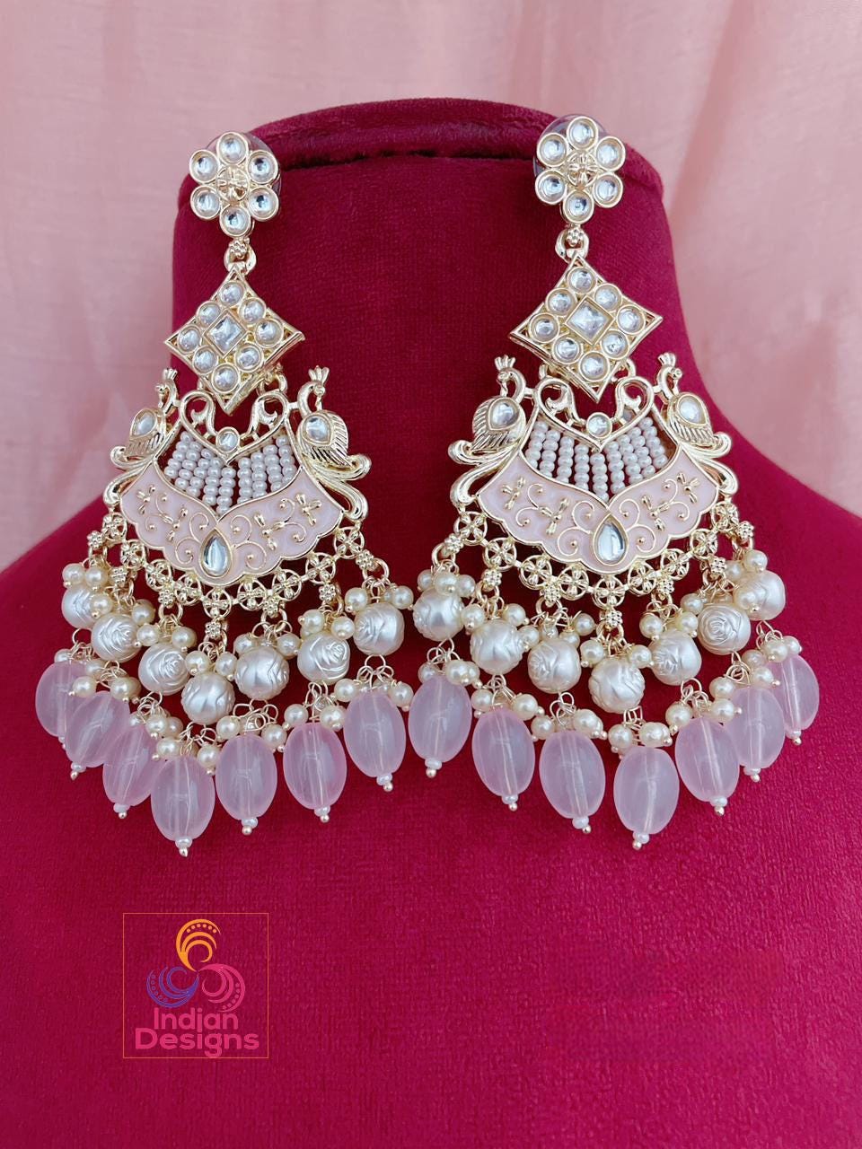 Green Meenakari Kundan Chandbali Earrings| Party Wear Long Earring| Bollywood Bridal Earrings| Indian Wedding Earrings| Pakistani Earrings