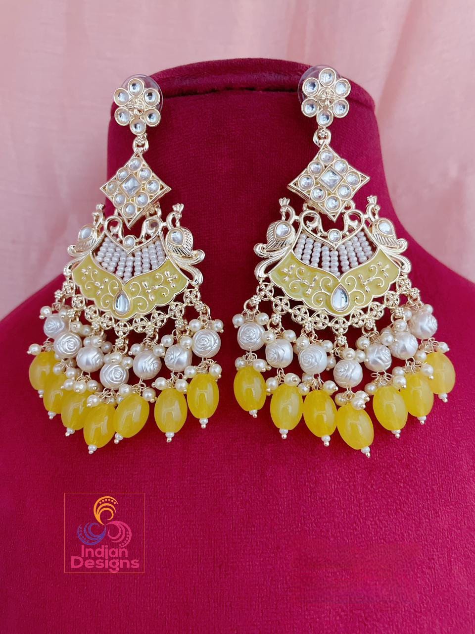 Green Meenakari Kundan Chandbali Earrings| Party Wear Long Earring| Bollywood Bridal Earrings| Indian Wedding Earrings| Pakistani Earrings