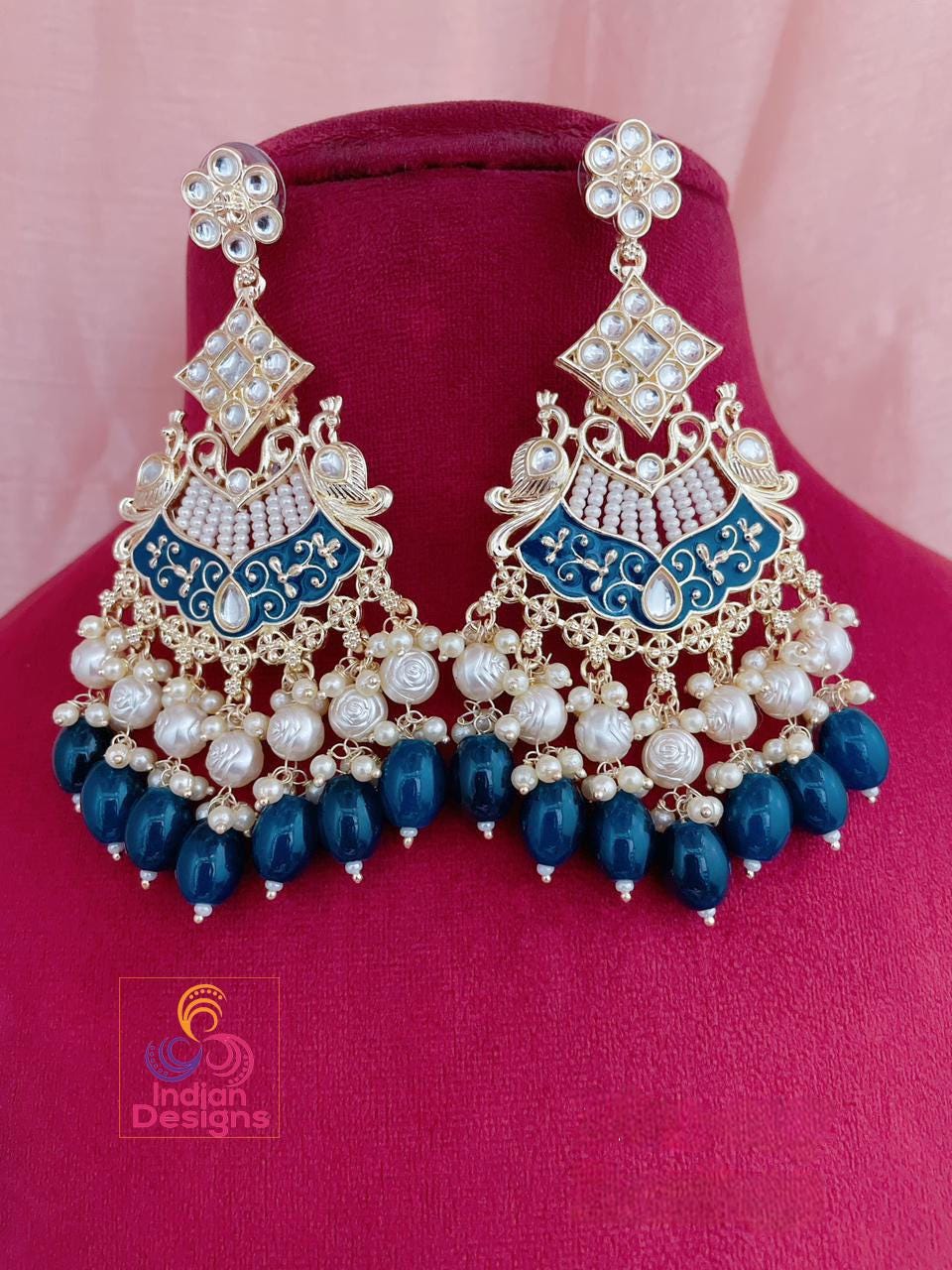 Green Meenakari Kundan Chandbali Earrings| Party Wear Long Earring| Bollywood Bridal Earrings| Indian Wedding Earrings| Pakistani Earrings