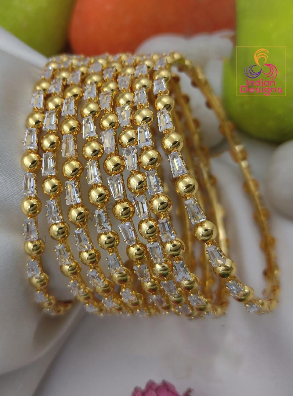 One gram Gold Daily wear Bangles set of 8| American Diamond Gold stone Crystal Wedding bangle set |Bollywood style Bangle set| Gift for her