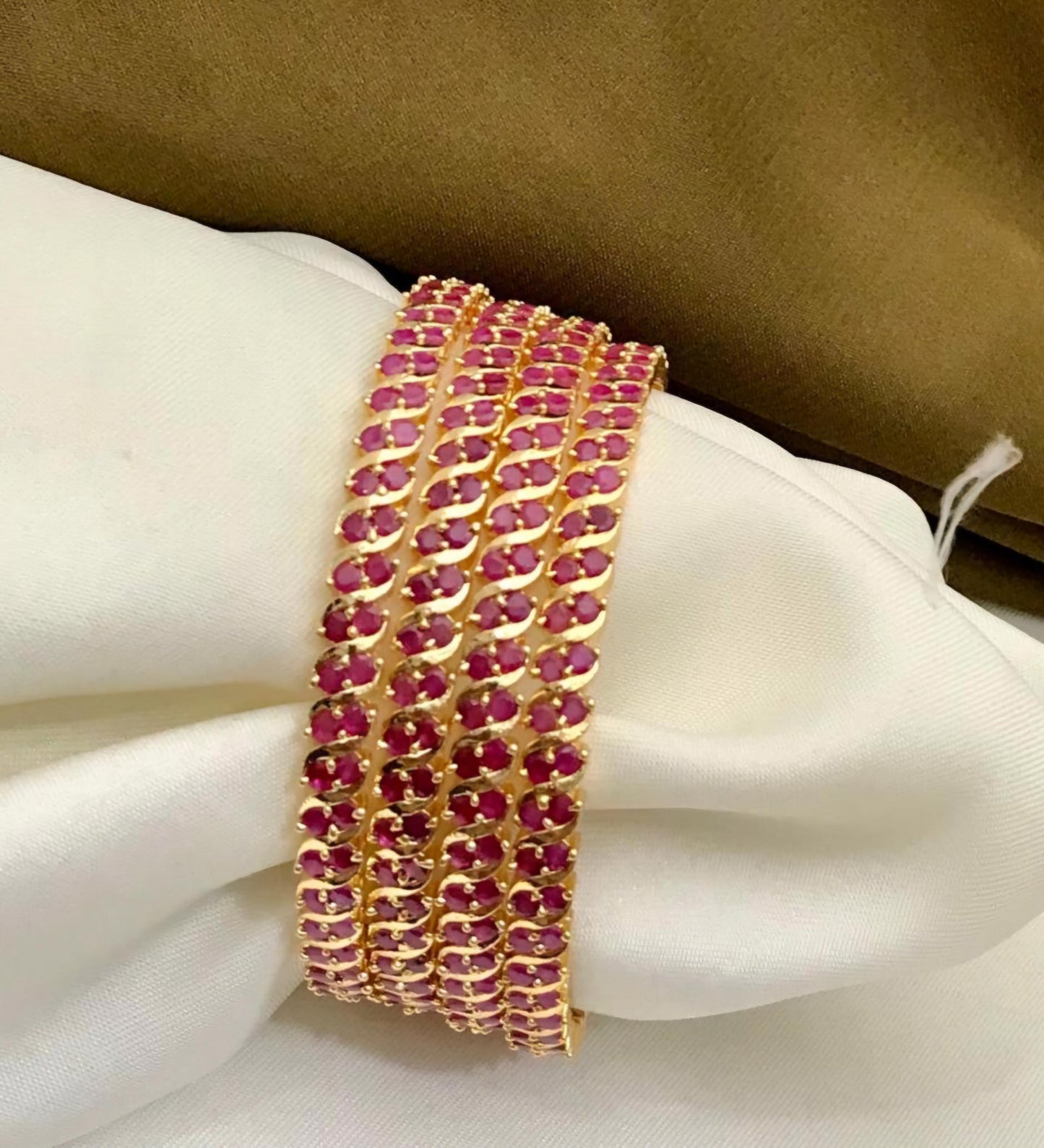 Gold Plated Daily Wear Ruby and White stone Bangles-set of 4| American Diamond Party wear bangle set| Traditional Indian style Bangles