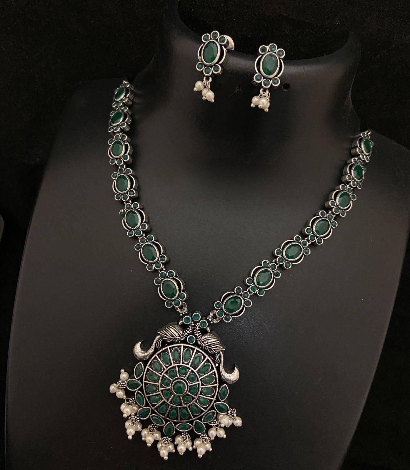 Premium Quality German Silver Oxidized Indian jewelry necklace| Indian Ethnic Jewelry| Oxidized Silver peacock Pendant Party Wear Jewelry