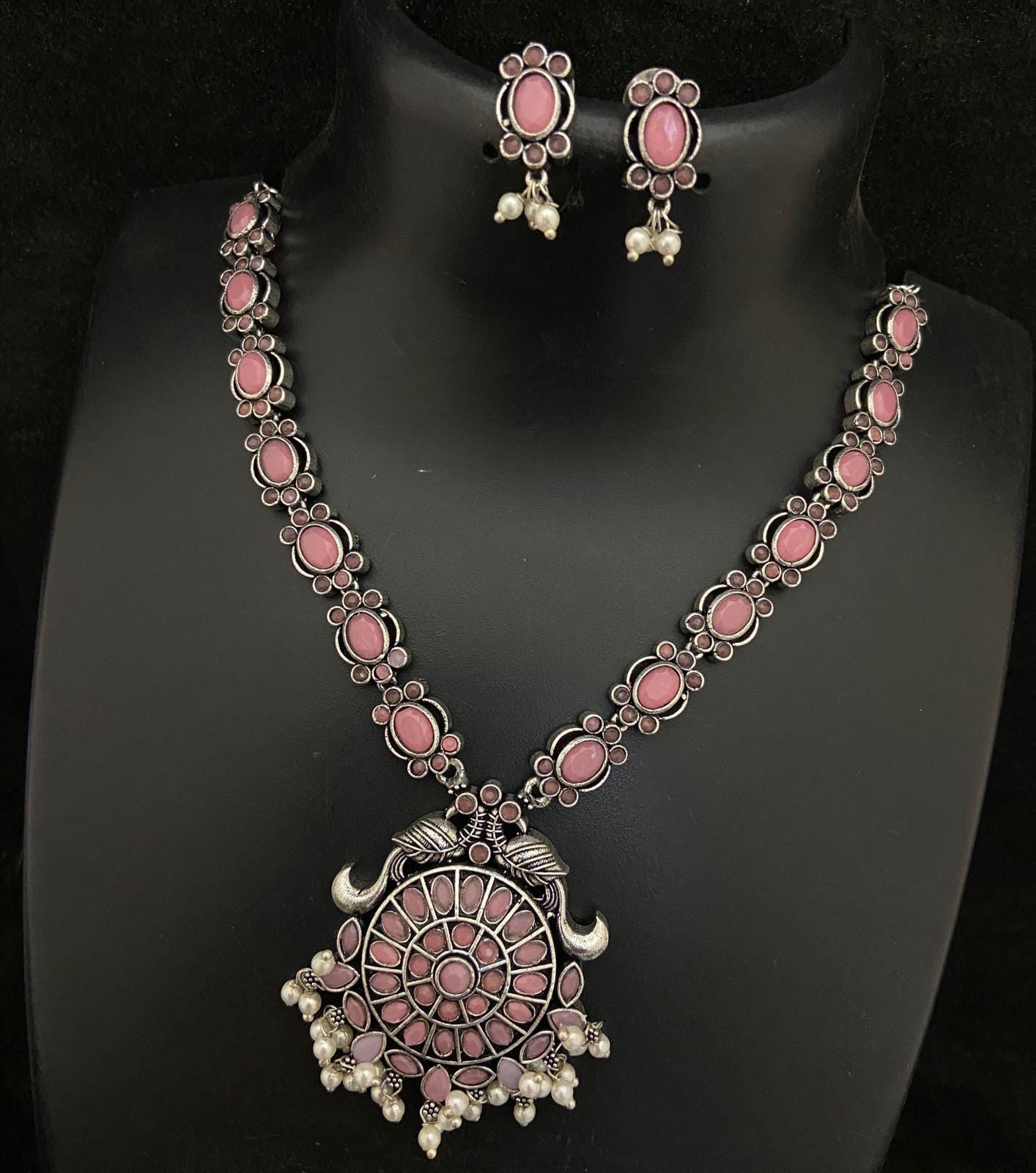 Premium Quality German Silver Oxidized Indian jewelry necklace| Indian Ethnic Jewelry| Oxidized Silver peacock Pendant Party Wear Jewelry