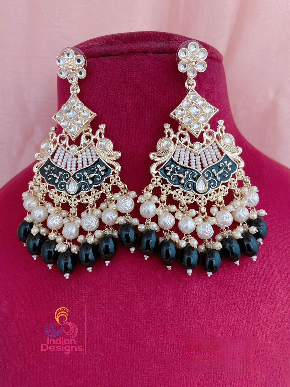 Green Meenakari Kundan Chandbali Earrings| Party Wear Long Earring| Bollywood Bridal Earrings| Indian Wedding Earrings| Pakistani Earrings