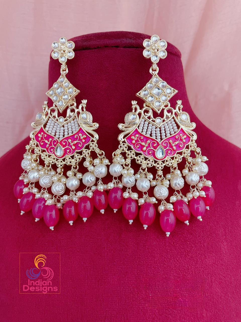Green Meenakari Kundan Chandbali Earrings| Party Wear Long Earring| Bollywood Bridal Earrings| Indian Wedding Earrings| Pakistani Earrings
