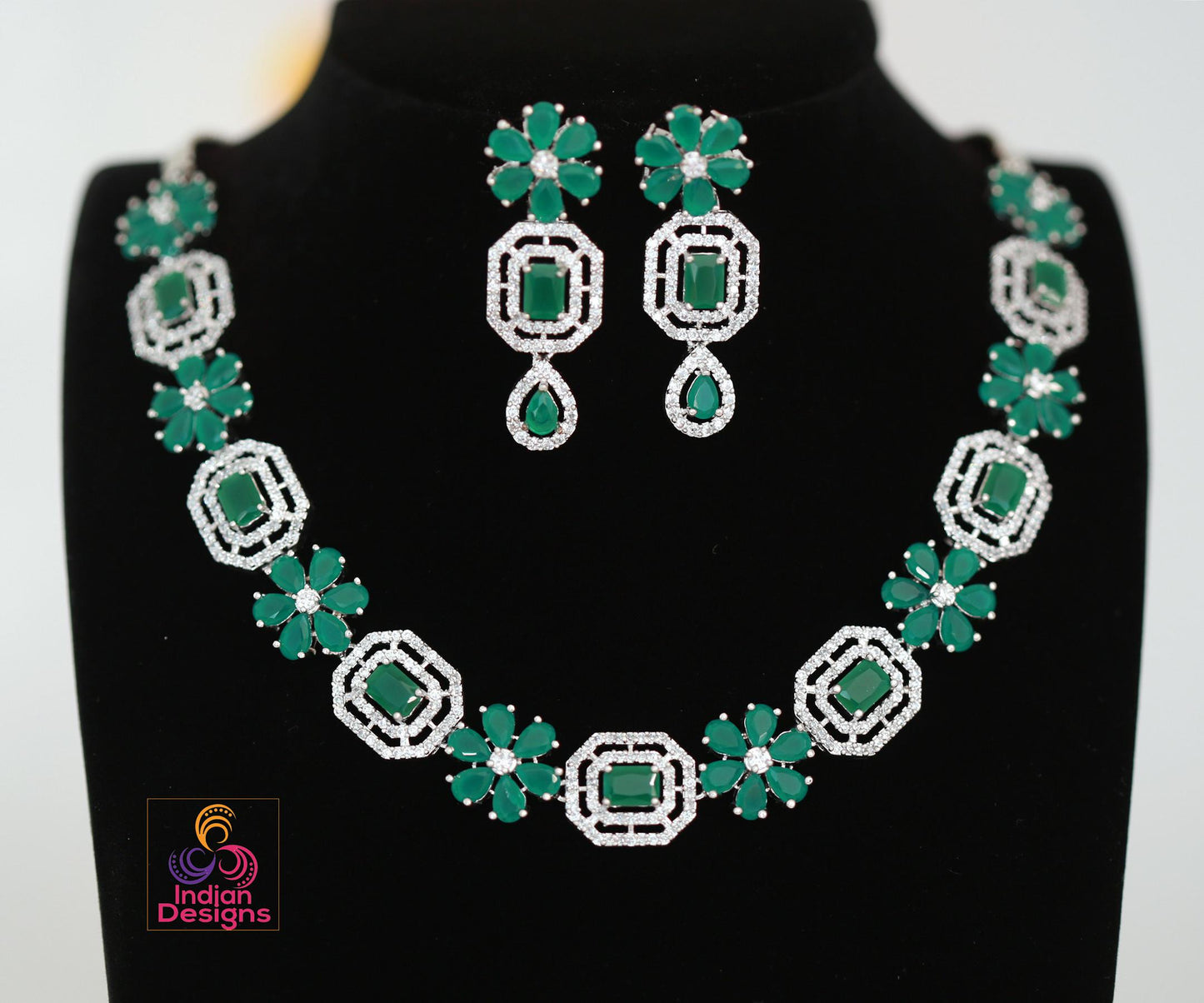 Beautiful American Diamond Necklace with Earrings| Dainty Topaz CZ Necklace set| Elegant Party Wear Jewelry| CZ diamond jewelry|Gift for her