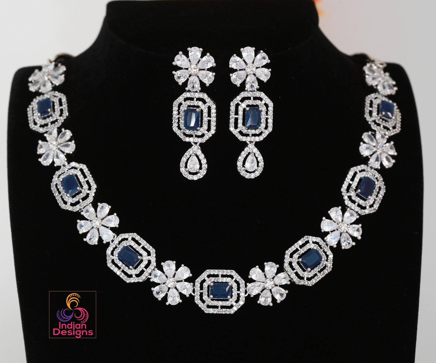 Beautiful American Diamond Necklace with Earrings| Dainty Topaz CZ Necklace set| Elegant Party Wear Jewelry| CZ diamond jewelry|Gift for her
