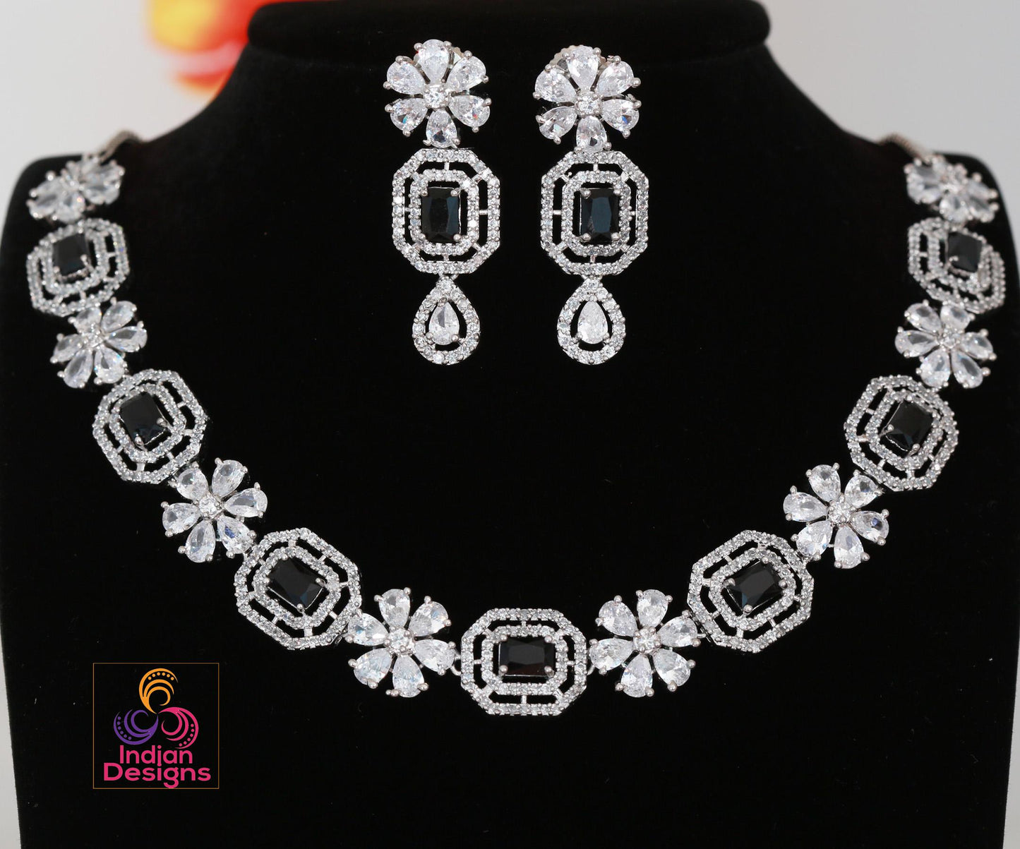 Beautiful American Diamond Necklace with Earrings| Dainty Topaz CZ Necklace set| Elegant Party Wear Jewelry| CZ diamond jewelry|Gift for her