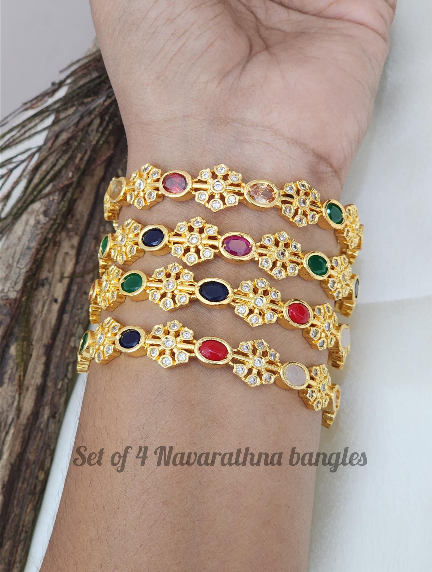 Multi Stone Bangles Gold Plated-Set of 4| Beautiful Bangle Designs| 1Gram Gold Multicolor CZ Ad bangles| Indian wedding Bangle| Gift for her