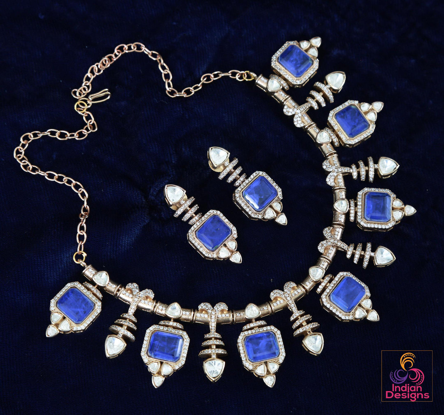 Pink Doublet and Moissanite stone Necklace & Earring Set| Victorian Gold Purple Kundan Sabyasachi Inspired Jewelry| Statement necklace