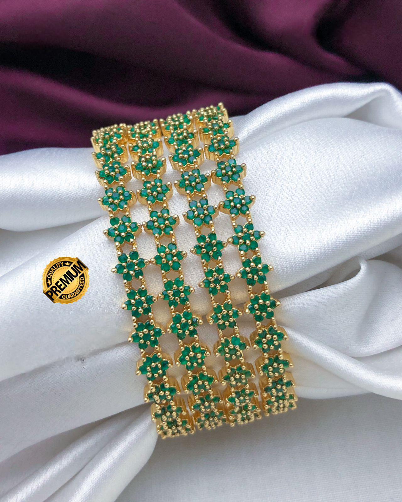 Gold plated Emerald Green bangles| AD stones bangles set of 4| 22K gold polish American Diamond bangles/bracelet| Stylish party wear bangles